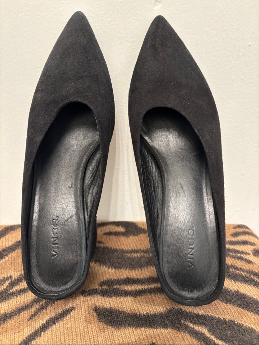 Vince Black Pointed-Toe Suede Slip-On Mules